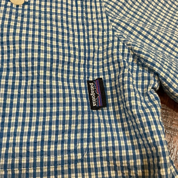Patagonia Men’s Puckerware Shirt Blue Check Size M Short Sleeve Button Up - Picture 4 of 6